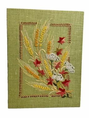 Vintage Leewards Kit Embroidered Crewel Wheat Floral Art Hand Made Green